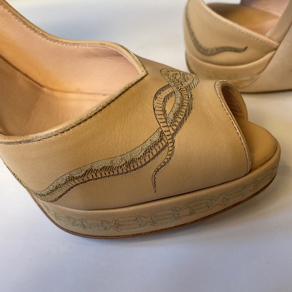 NWB Jean Paul Gaultier Embossed Leather Snake Heels Nude Platform Sandals 36.5 - Picture 8 of 16